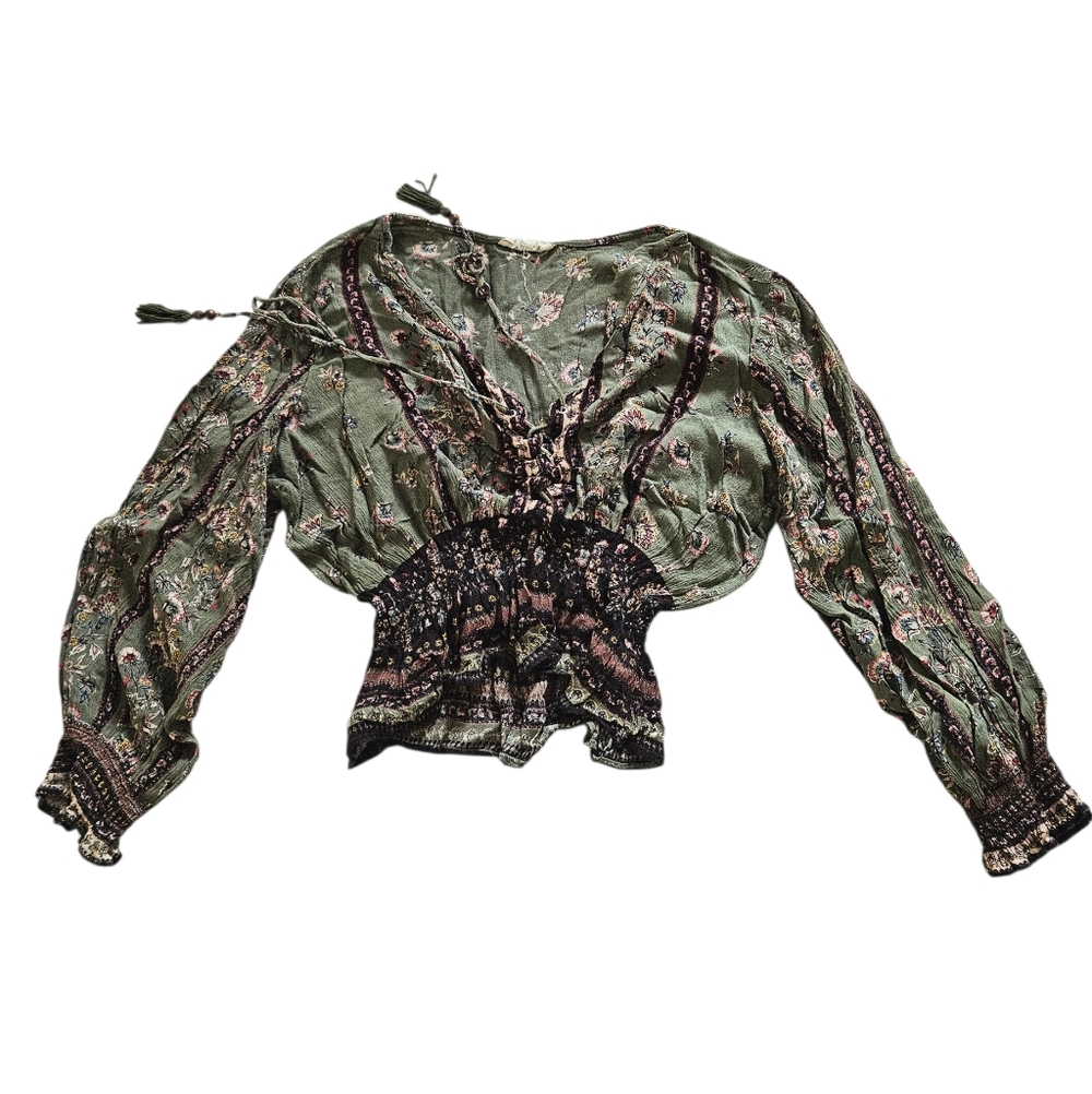 Gypsy Love Floral Green Blouse Boho Bohemian - Picture 3 of 10